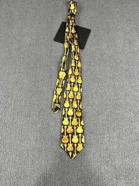 Carlos by Carlos Santana Black & Yellow Guitar Pattern Tie Music Theme Mens